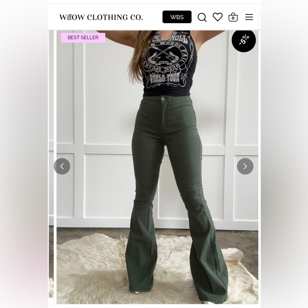 Willow Clothing Co. High-Waisted Olive Green Flare Pants